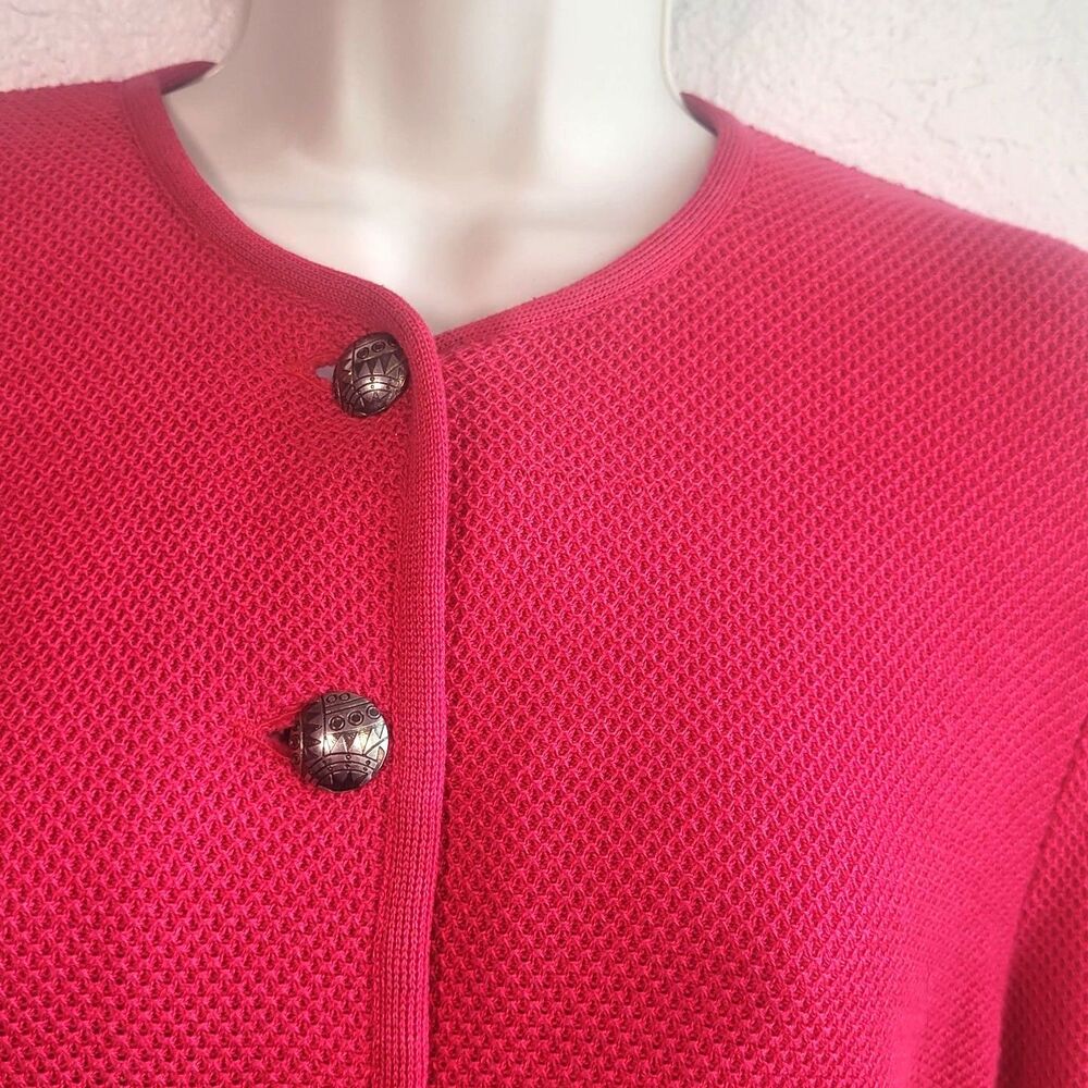 Vintage GEIGER 100% Cotton Pink Red Cardigan Sweater Jacket Size 34 US XS S - Picture 3 of 9